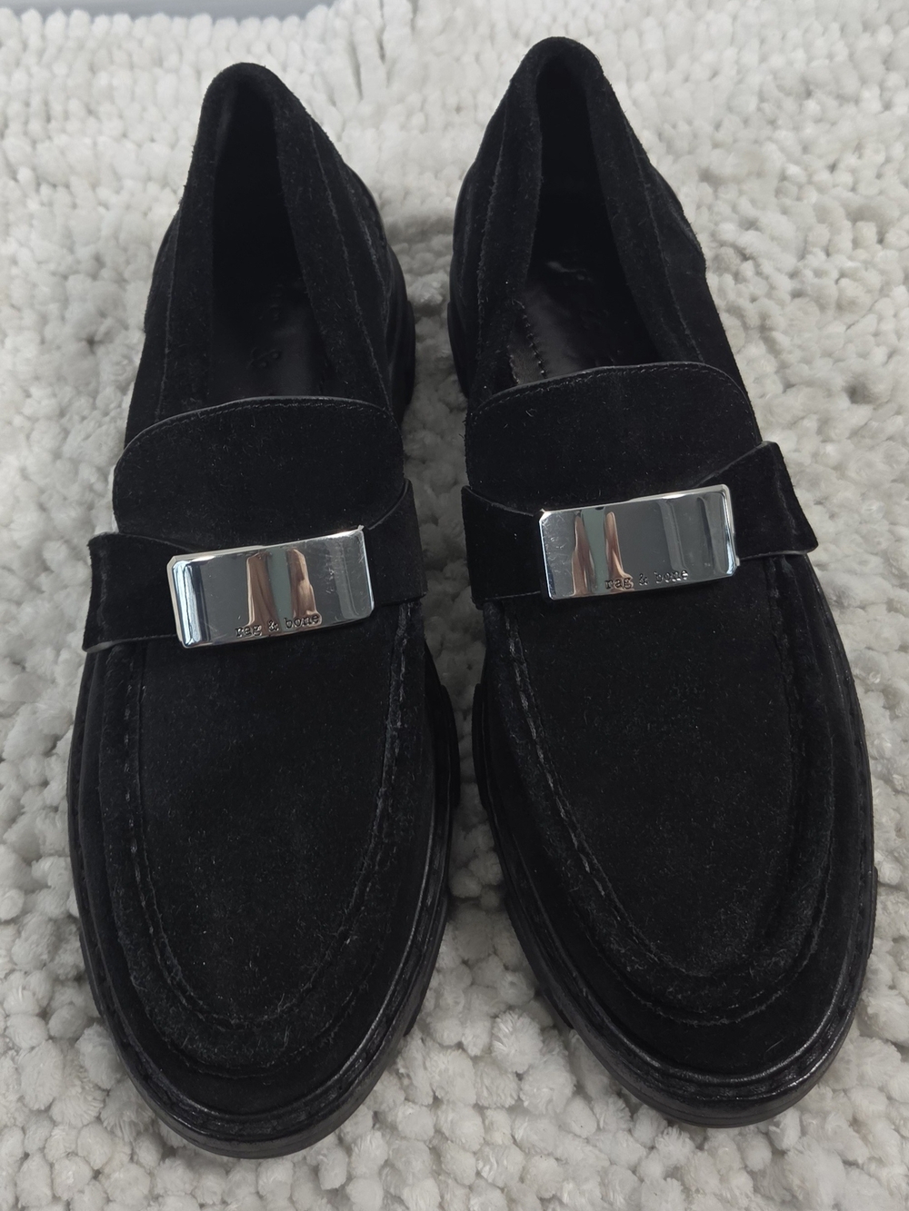 Rag & Bone Loafers EU 40 US 10 Black Suede Chunky Lug Platform Buckle Moto